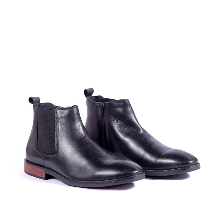 CHRIS BROAD MENS CASUAL LONG CHAIN BOOTS CHALSEA SHOES PC-1 (Black)