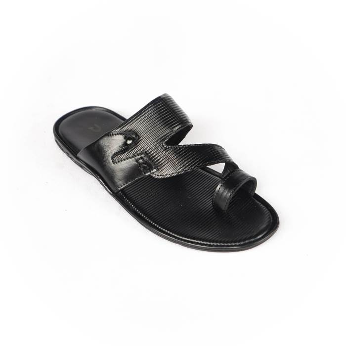 Skin Brand Mens Leather Casual Soft Slipons Sandal / Chappal 730 (Black)
