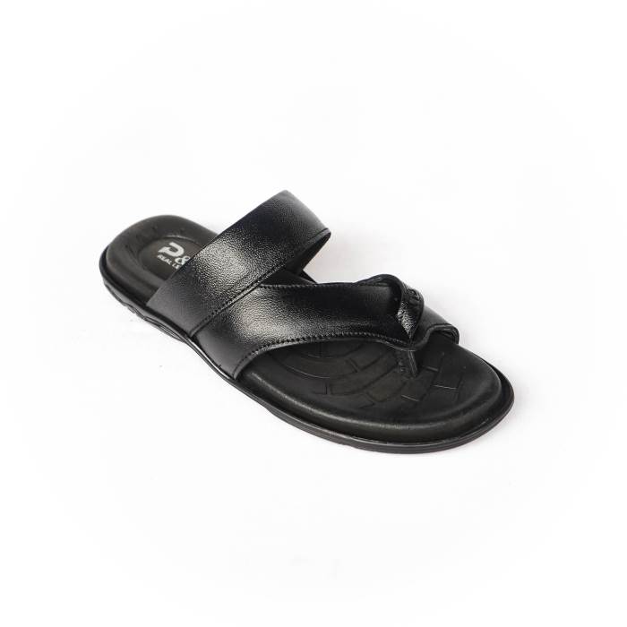 Skin Brand Mens Leather Casual Soft Slipons Sandal / Chappal 738 (Black)