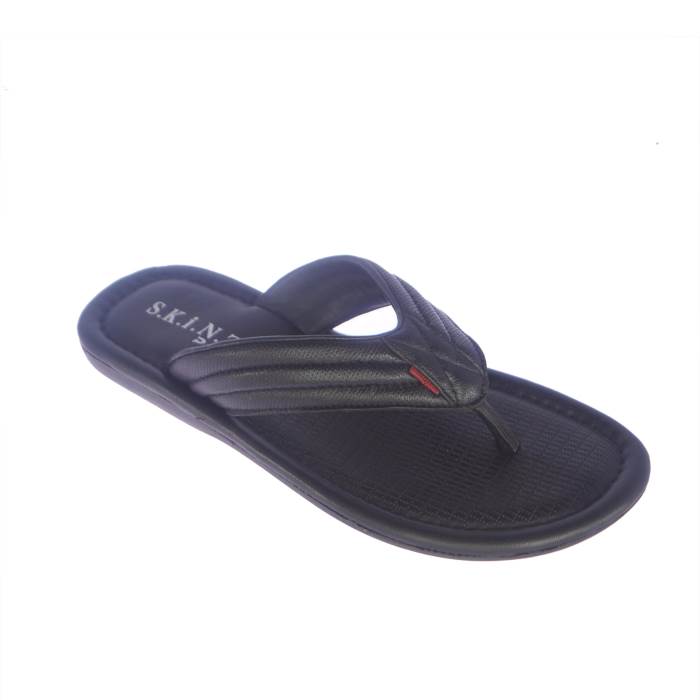 Skin Brand Mens Leather Casual Soft V-Shape Slipons Sandal / Chappal PS-02 (Black)