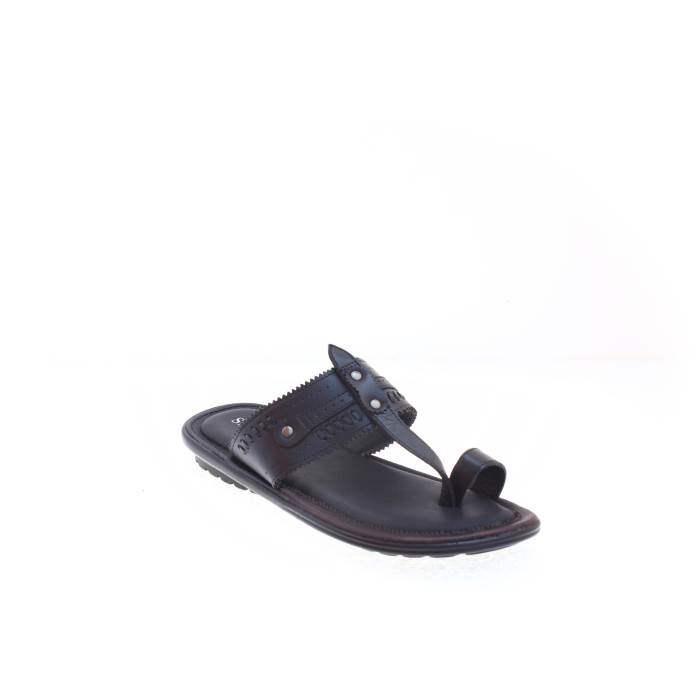 Skinz Brand Mens Ethnic Kolhapuris Casual Leather Slipons Sandal PS-06 (Black)