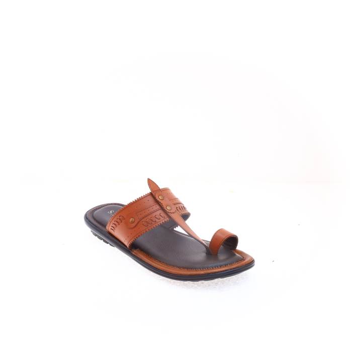 Skinz Brand Mens Ethnic Kolhapuris Casual Leather Slipons Sandal PS-06 (Tan)