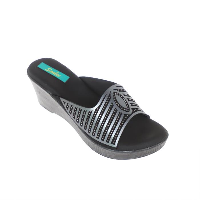 Sanlee Brand Womens Casual Slipons Partywear Wedges Sandal LCP4235 (Black)