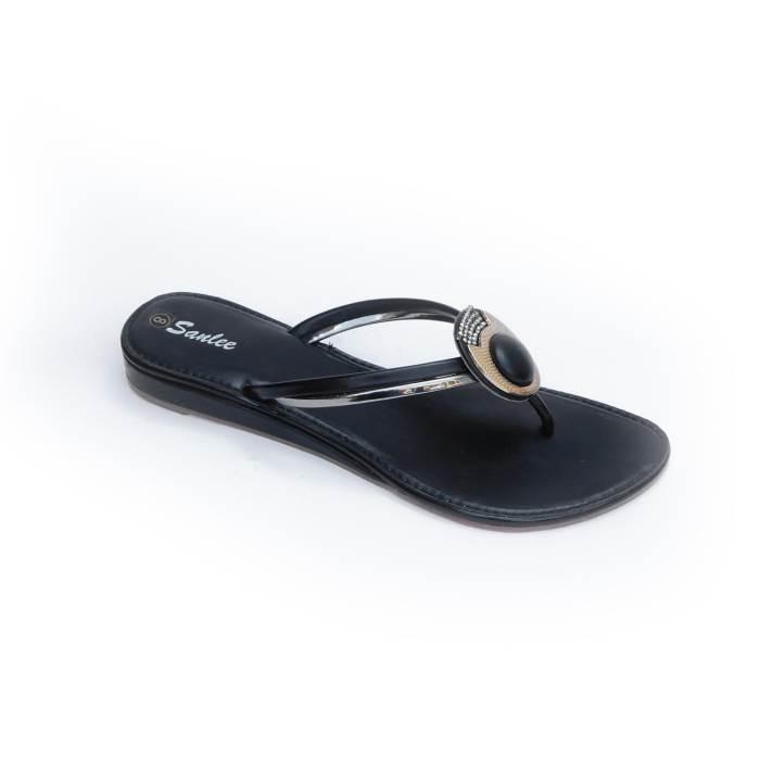 Sanlee Brand Womens Casual Flat Flipflop Slipons Sandal LCT0375 (Black)