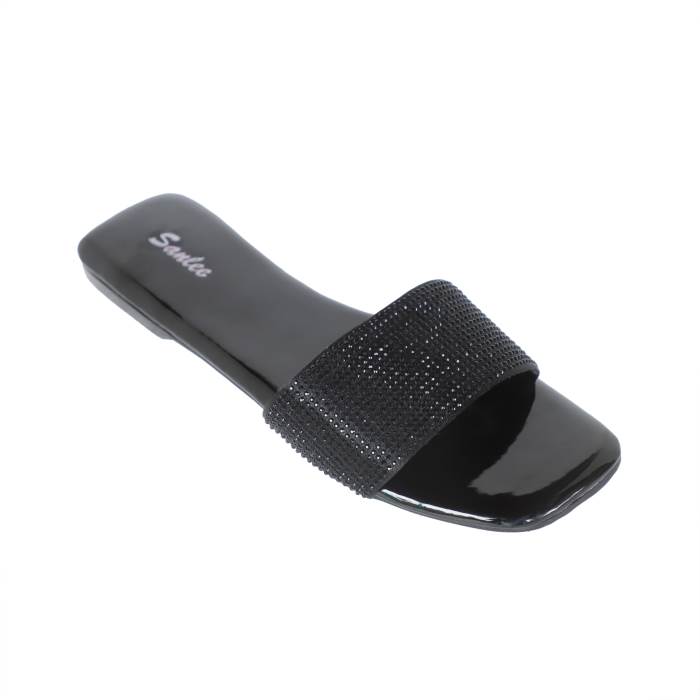 Sanlee Brand Womens Casual Slipons Partywear Flat Sandal LCT0471 (Black)