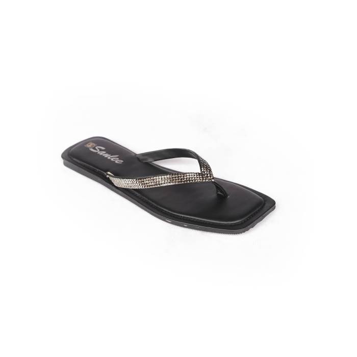 Sanlee Brand Womens Casual Flat Flipflop Slipons Sandal LCT0717 (Black)