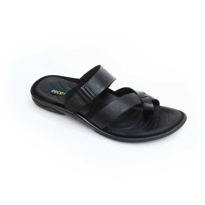 Ecco Brand Mens Casual Slipons Soft Leather Sandal Flipflop Slipper 7708 (Black)