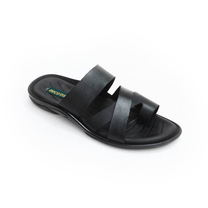Ecco Brand Mens Casual Slipons Soft Leather Sandal Flipflop Slipper 7709 (Black)