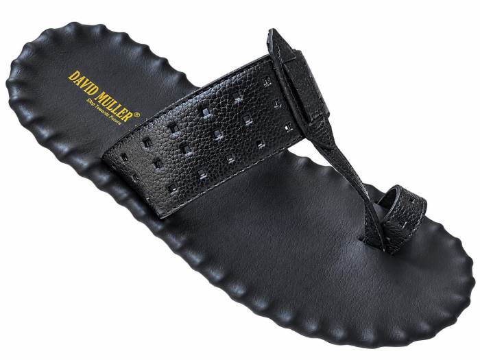 David Muller Brand Mens Casual Flat Leather Chappal Sandal 11026 Black