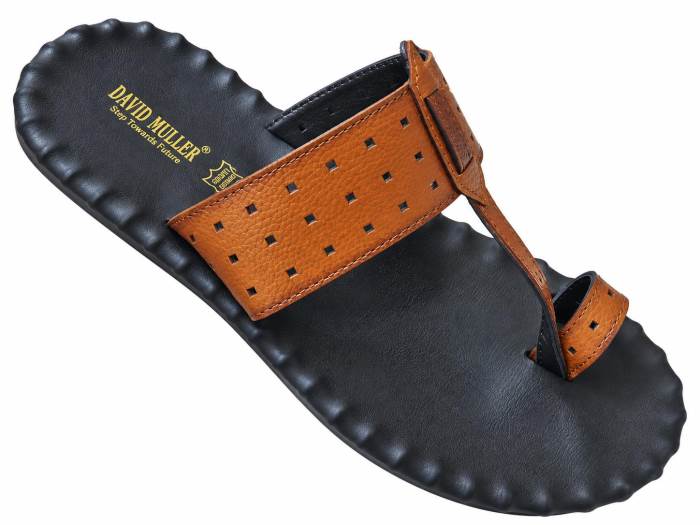 David Muller Brand Mens Casual Flat Leather Chappal Sandal 11026 Tan