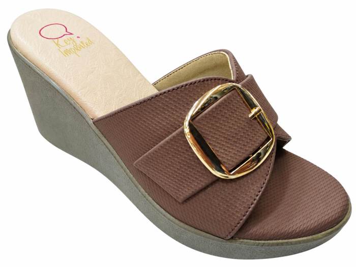 Ket Imported Brand Womens Casual Platform Heel Comfort Slipons Chappal 1284 Brown