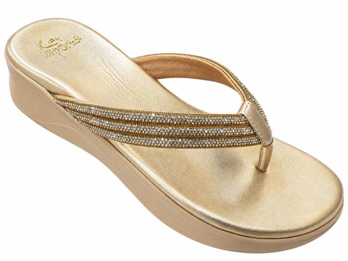 Ket Imported Brand Womens Medium Heel Partywear Ethnic Comfort Slipons Chappal 13006 Gold
