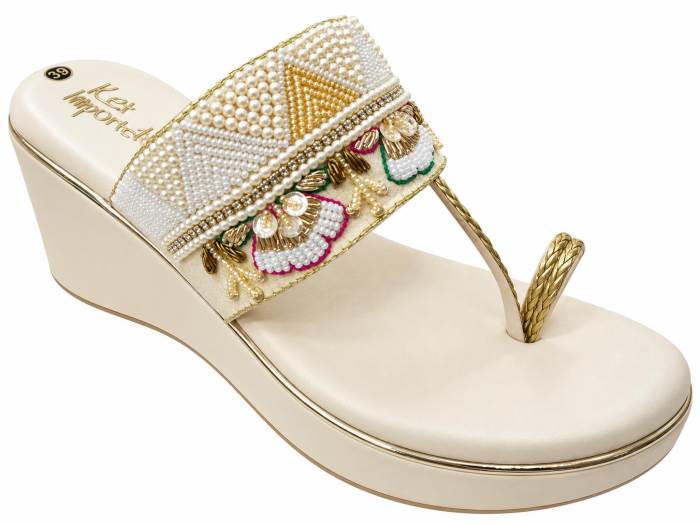 Ket Imported Brand Womens Platform Partywear Ethnic Comfort Slipons Chappal 47056 Cream