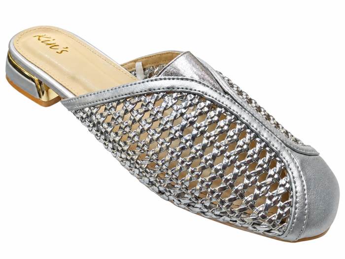 Kins Brand Womens Casual Box Heel Bantu Slipons Chappal 777-32 Silver