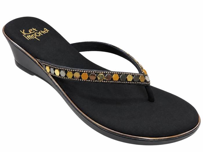 Ket Imported Brand Womens Medium Heel Partywear Ethnic Comfort Slipons Chappal 8013 Black