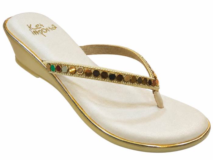 Ket Imported Brand Womens Medium Heel Partywear Ethnic Comfort Slipons Chappal 8013 Gold