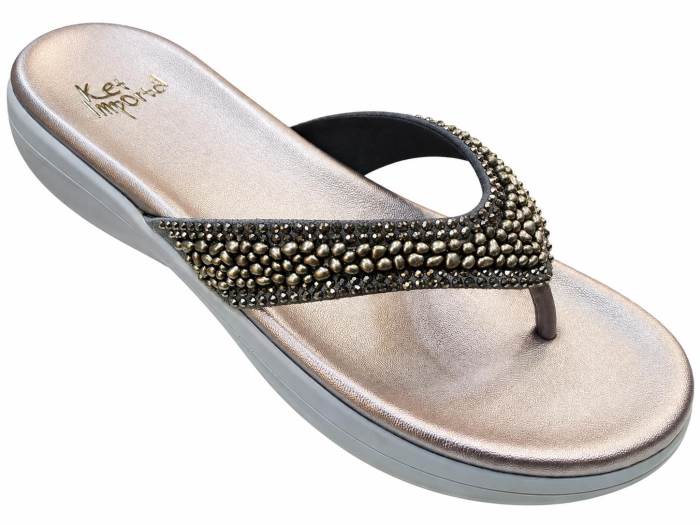 Ket Imported Brand Womens Medium Heel Partywear Ethnic Comfort Slipons Chappal 8475 G.Metal