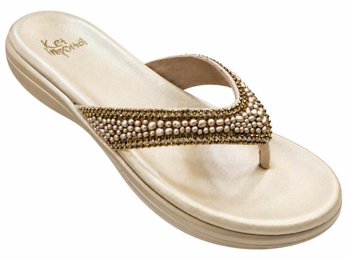 Ket Imported Brand Womens Medium Heel Partywear Ethnic Comfort Slipons Chappal 8475 Gold