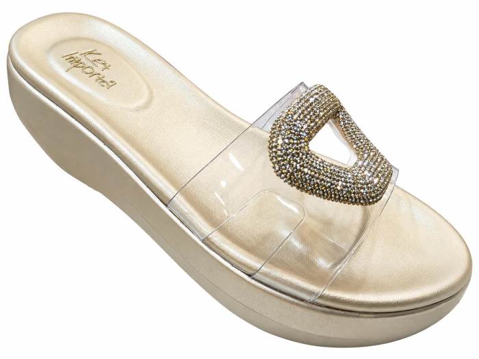 Ket Imported Brand Womens Platform Partywear Ethnic Comfort Slipons Chappal G812 Golden